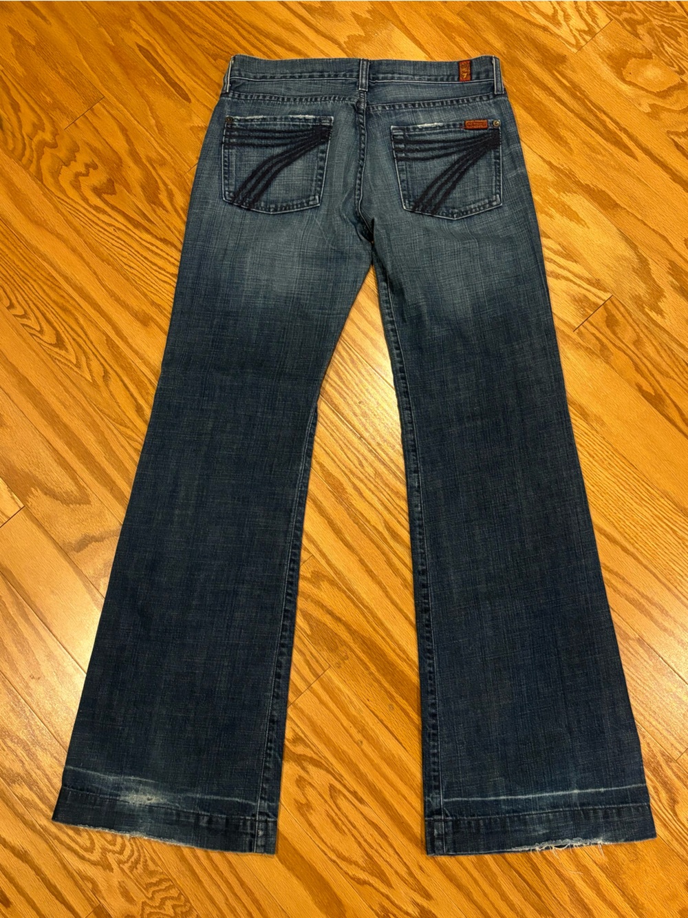 7 For All Mankind Ladies Dojo Flare Distressed Jean Medium Blue Wash Size 29